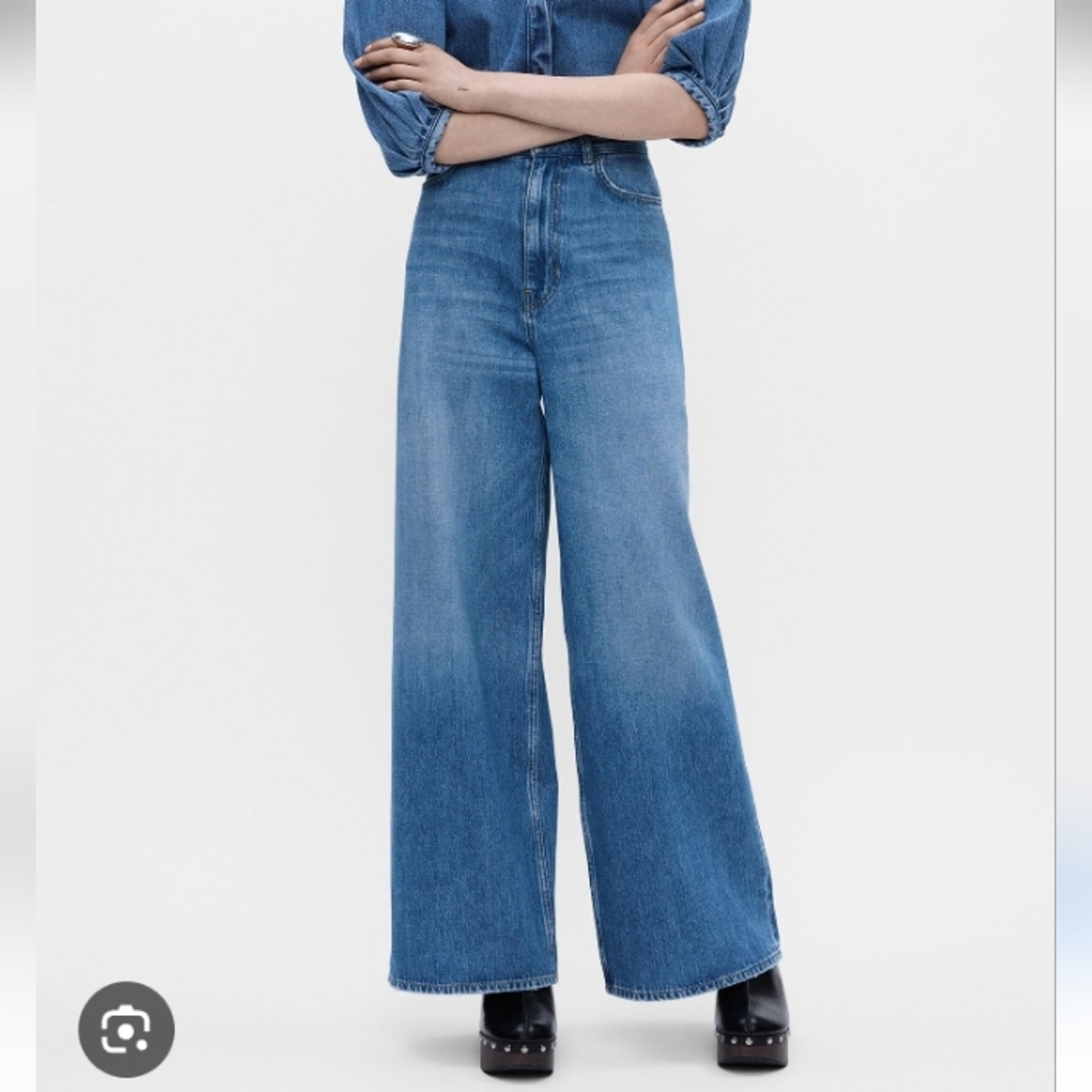 Zara The High Rise Palazzo Wide-Leg Jeans Sz-8